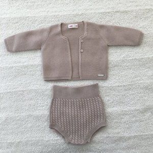 Condor beige linen knit cardigan sweater and culotte set